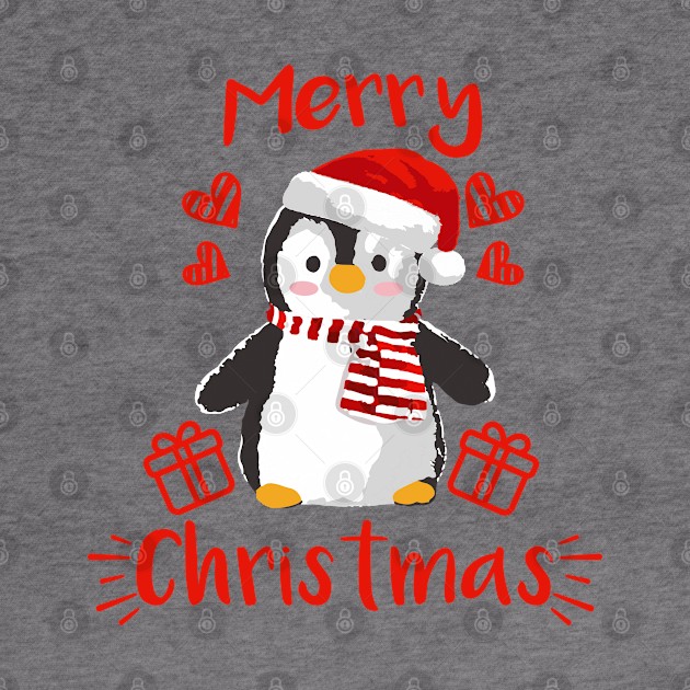 Merry Christmas Cute Baby Penguin Red and White by dnlribeiro88